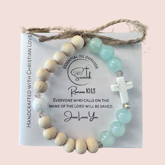 Simply Swank Bracelet - stretchy 7” - Raw Wood, White Shell - Picture 4 of 4